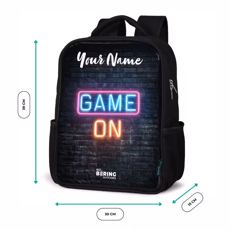 Kids backpack with name - Black - Game - Neon - Wall — 8