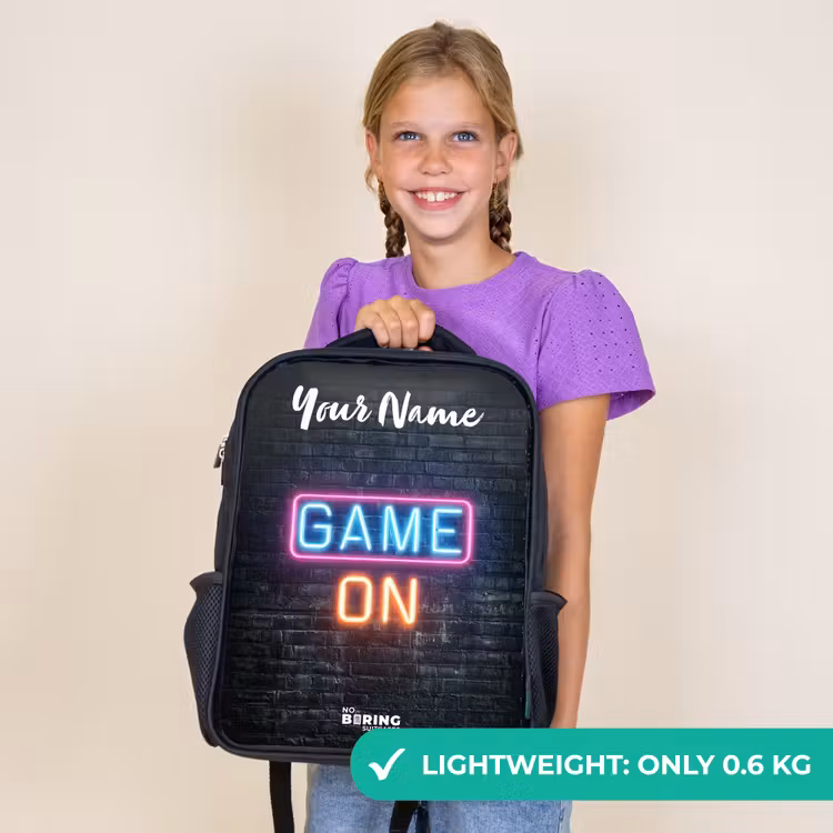 Kids backpack with name - Black - Game - Neon - Wall — 9