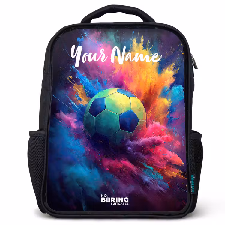 Kids backpack with name - Black - Neon - Ball - Colorful — 1