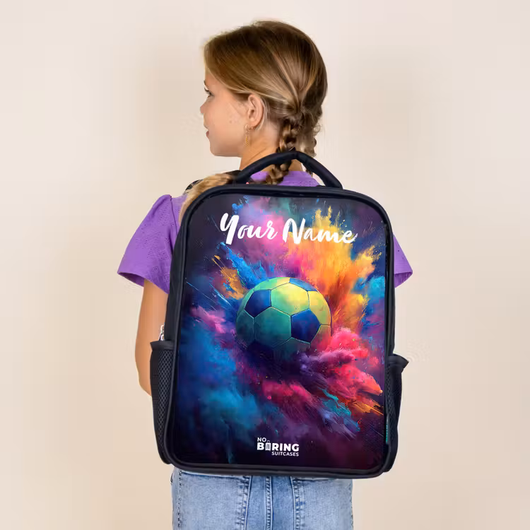 Kids backpack with name - Black - Neon - Ball - Colorful — 4