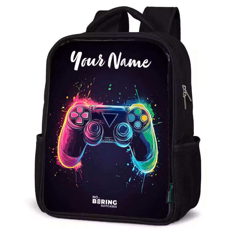 Kids backpack with name - Black - Neon - Controller - Paint splashes - Game — 6