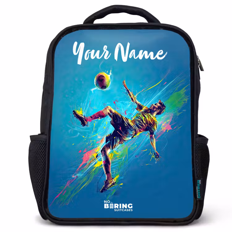 Kids backpack with name - Black - Neon - Football - Kick - Colorful — 1