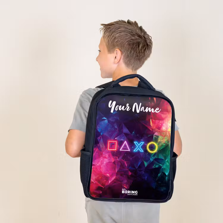 Kids backpack with name - Black - Symbols - Game - Colorful — 2