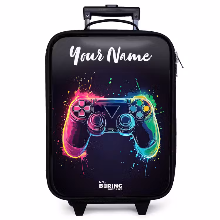 Children's suitcase with name - Neon - Controller - Paint splashes - Game — 1