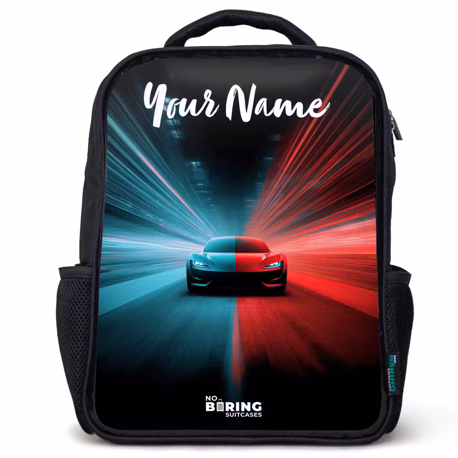 Kids backpack with name - Black - Sports car - Blue - Neon - City — 1