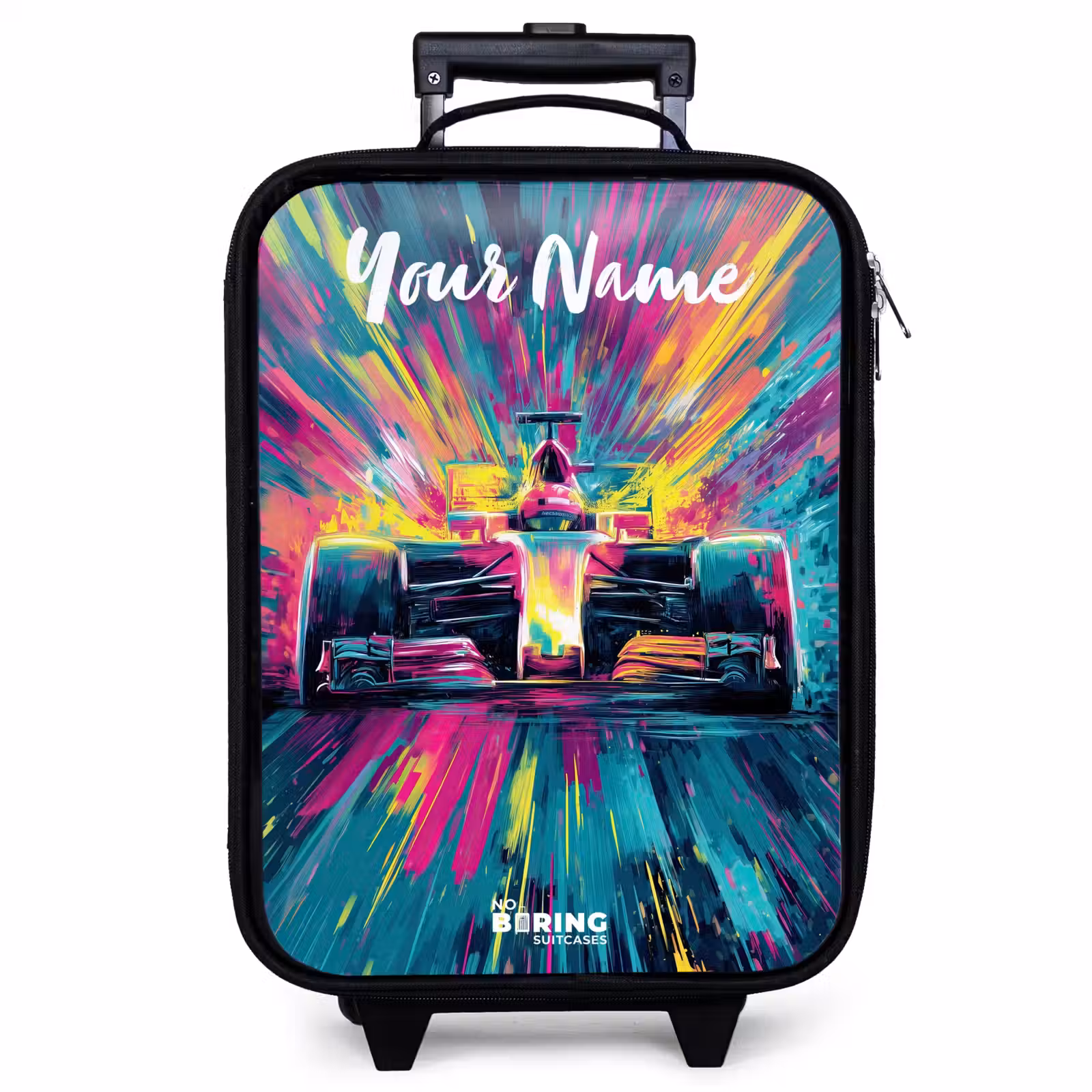 Children's suitcase with name - Race car - Abstract - Stripes - Blue — 1