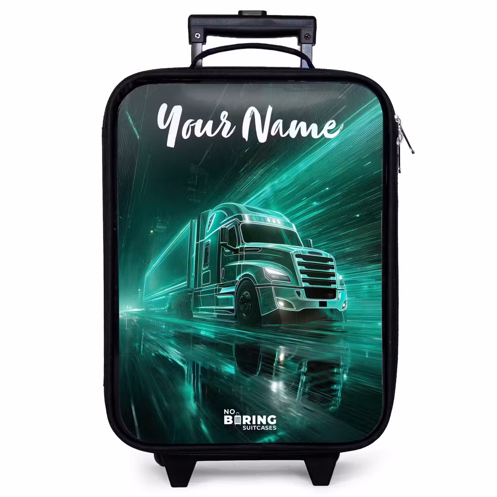 Children's suitcase with name - Truck - City - Green - Neon — 1
