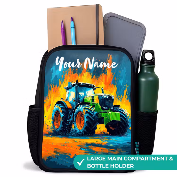 Kids backpack with name - Black - Abstract - Tractor - Groen — 10