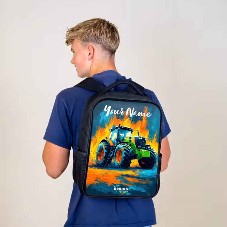 Kids backpack with name - Black - Abstract - Tractor - Groen — 5