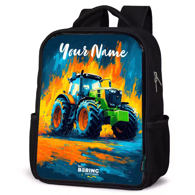 Kids backpack with name - Black - Abstract - Tractor - Groen — 6
