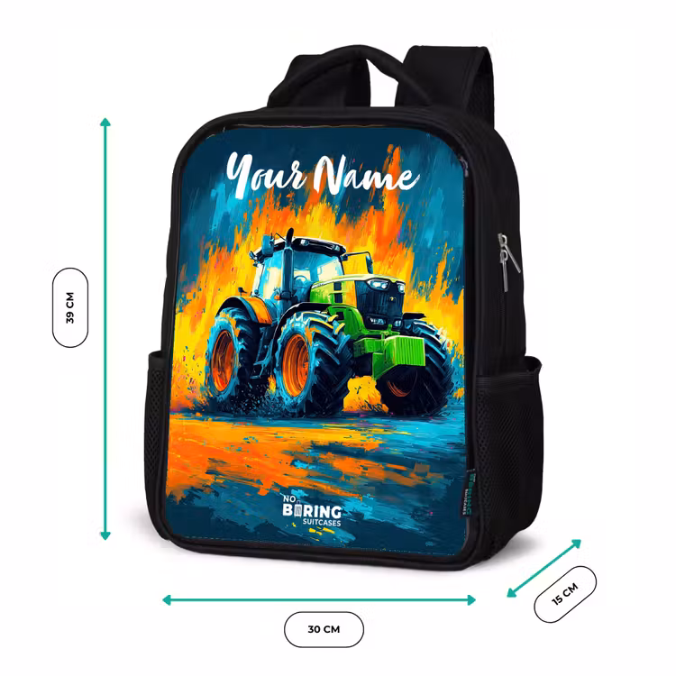 Kids backpack with name - Black - Abstract - Tractor - Groen — 8