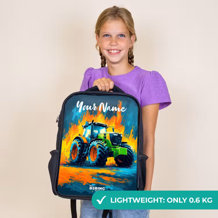Kids backpack with name - Black - Abstract - Tractor - Groen — 9