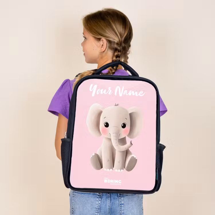 Kids backpack with name - Black - Elephant - Gray - Baby - Trunk — 4