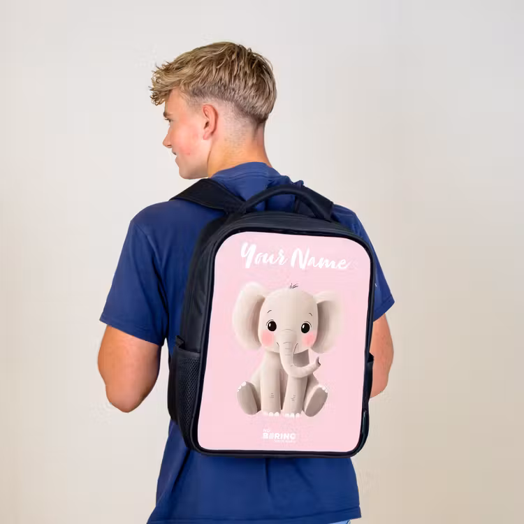 Kids backpack with name - Black - Elephant - Gray - Baby - Trunk — 5