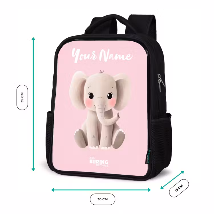 Kids backpack with name - Black - Elephant - Gray - Baby - Trunk — 8