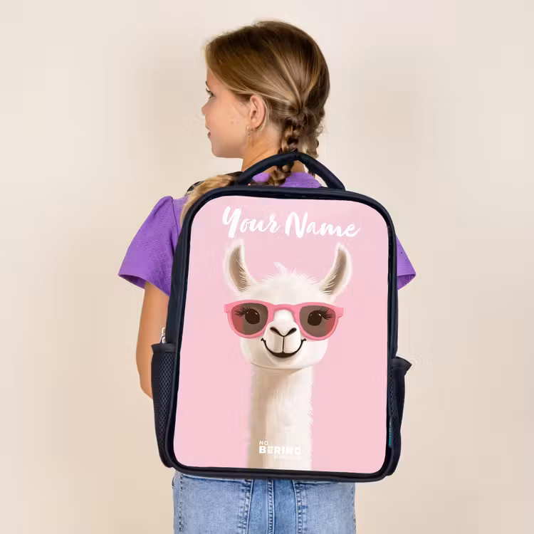Kids backpack with name - Black - Llama - White - Sunglasses - Eyelashes — 4