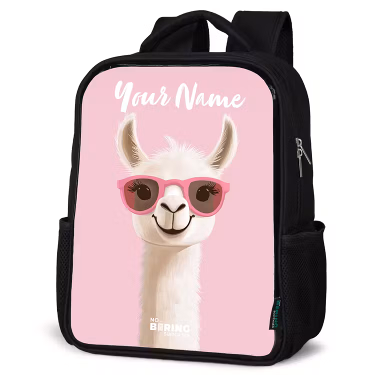 Kids backpack with name - Black - Llama - White - Sunglasses - Eyelashes — 6