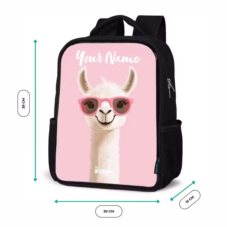 Kids backpack with name - Black - Llama - White - Sunglasses - Eyelashes — 8