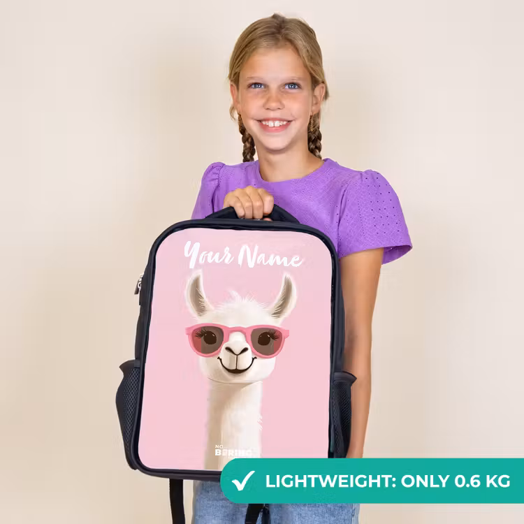Kids backpack with name - Black - Llama - White - Sunglasses - Eyelashes — 9