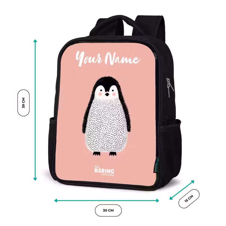 Kids backpack with name - Black - Penguin - Dots - Pink - Minimalist — 8