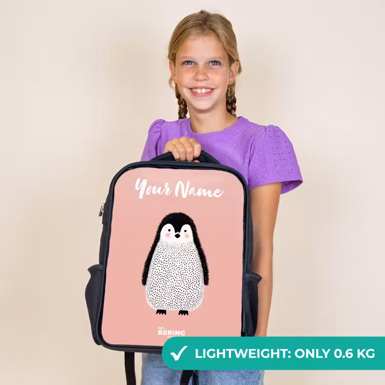 Kids backpack with name - Black - Penguin - Dots - Pink - Minimalist — 9