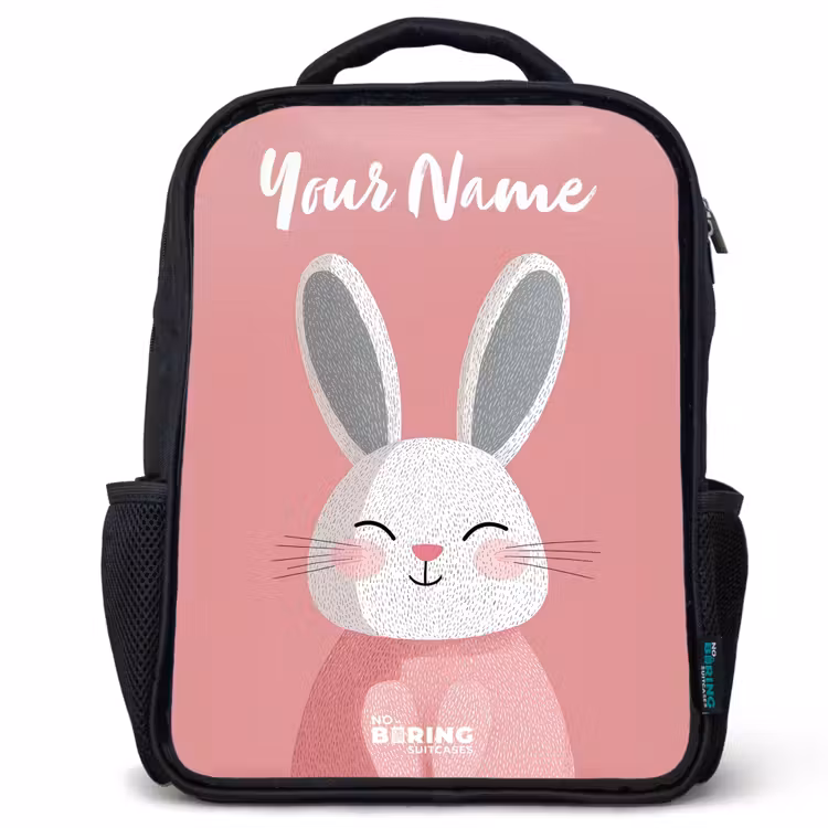 Kids backpack with name - Black - Rabbit - Blush - Dots - Pink — 1