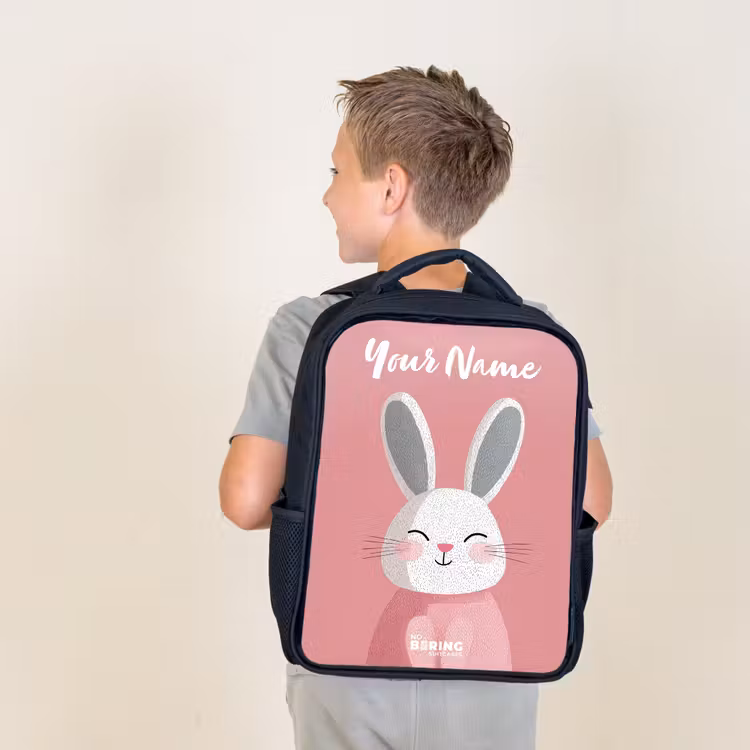 Kids backpack with name - Black - Rabbit - Blush - Dots - Pink — 2