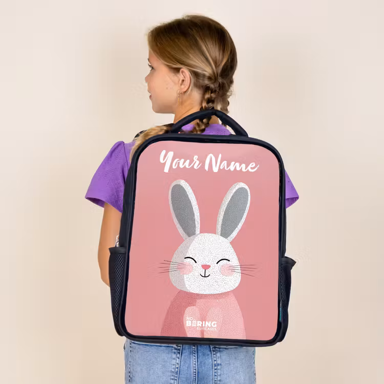 Kids backpack with name - Black - Rabbit - Blush - Dots - Pink — 4