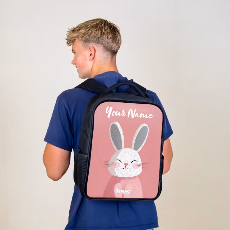 Kids backpack with name - Black - Rabbit - Blush - Dots - Pink — 5