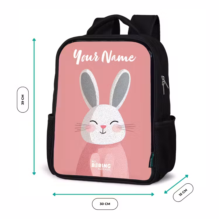 Kids backpack with name - Black - Rabbit - Blush - Dots - Pink — 8