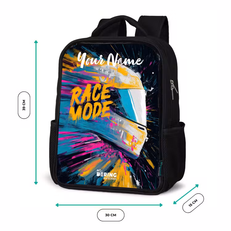 Kids backpack with name - Black - Racing helmet - Abstract - Paint - Colorful — 8