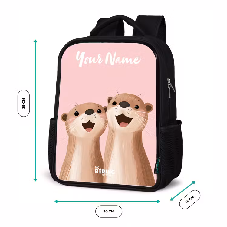 Kids backpack with name - Black - Smile - Otters - Pink - Illustration — 8