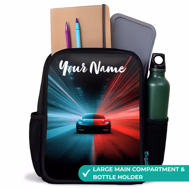 Kids backpack with name - Black - Sports car - Blue - Neon - City — 10