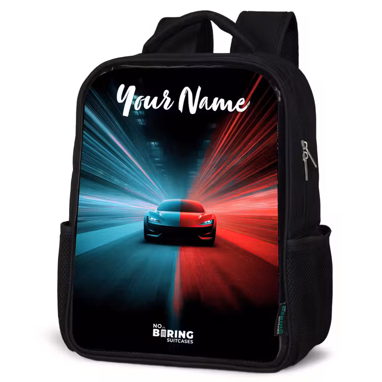 Kids backpack with name - Black - Sports car - Blue - Neon - City — 6