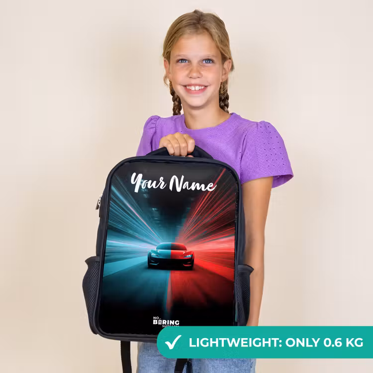 Kids backpack with name - Black - Sports car - Blue - Neon - City — 9