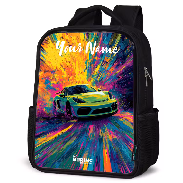 Kids backpack with name - Black - Sports car - Green - Paint stripes - Colors — 6