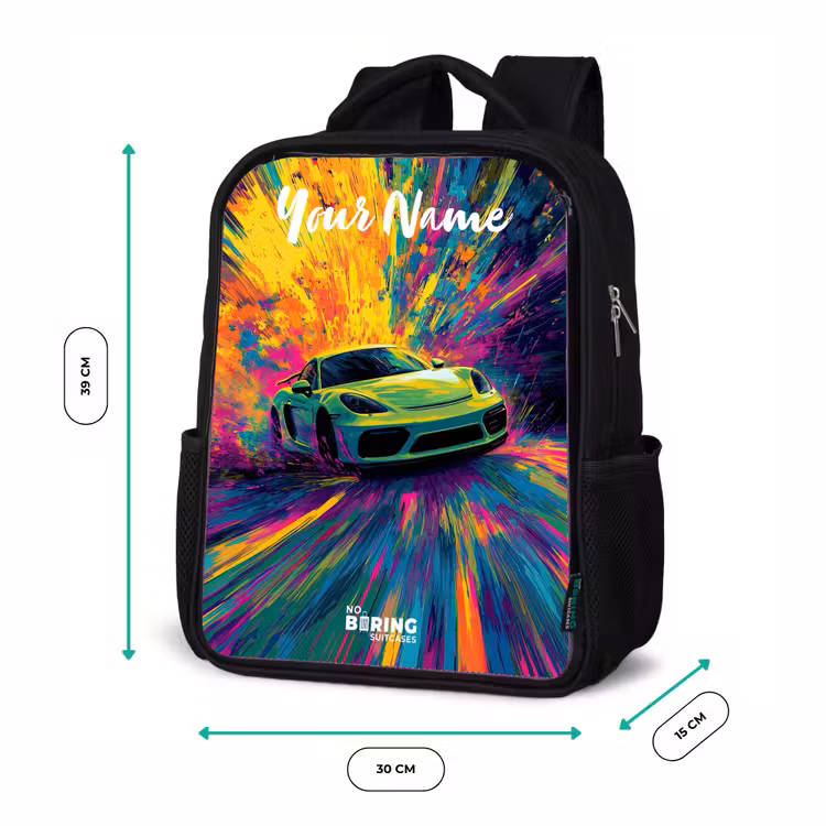Kids backpack with name - Black - Sports car - Green - Paint stripes - Colors — 8