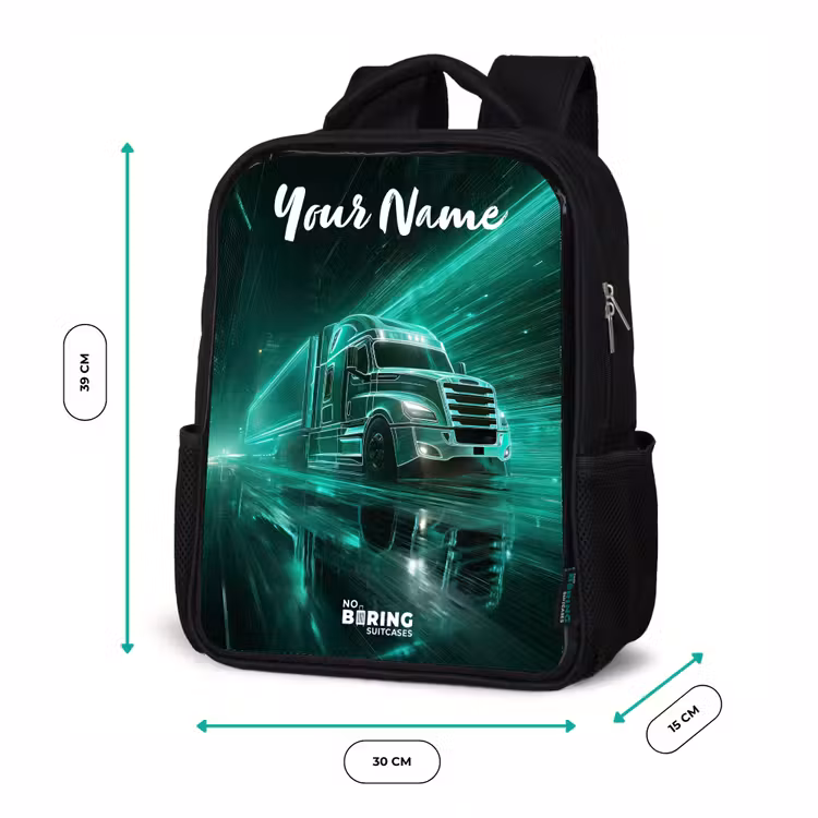 Kids backpack with name - Black - Truck - City - Green - Neon — 8