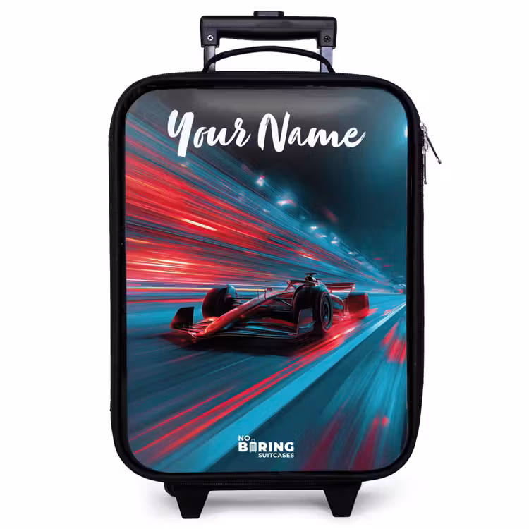 Children's suitcase with name - Formula 1 - Race car - Red - Neon lights — 1