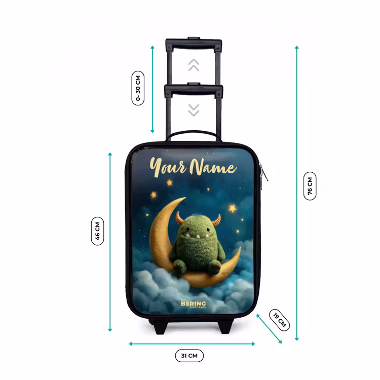 Children's suitcase with name - Green monster on crescent moon — 3