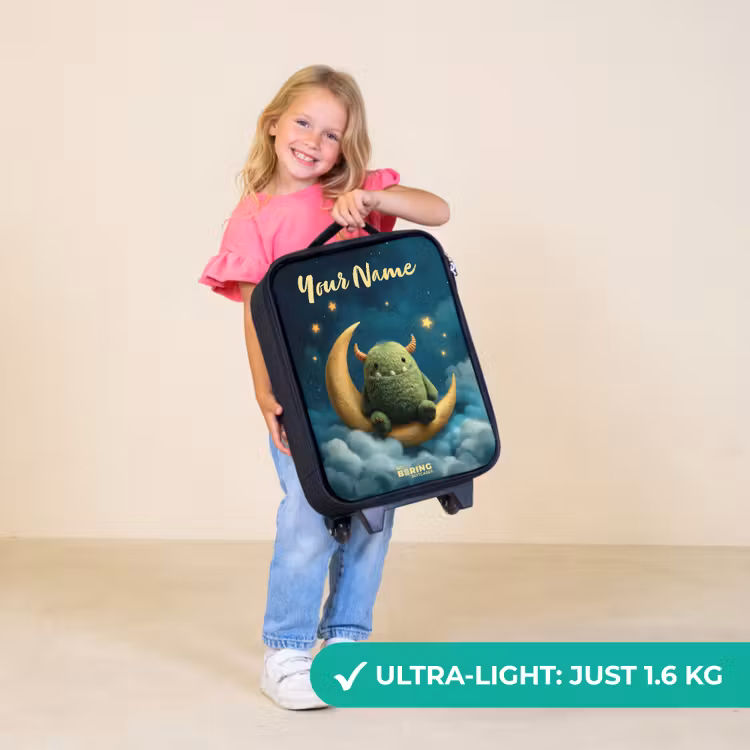 Children's suitcase with name - Green monster on crescent moon — 5