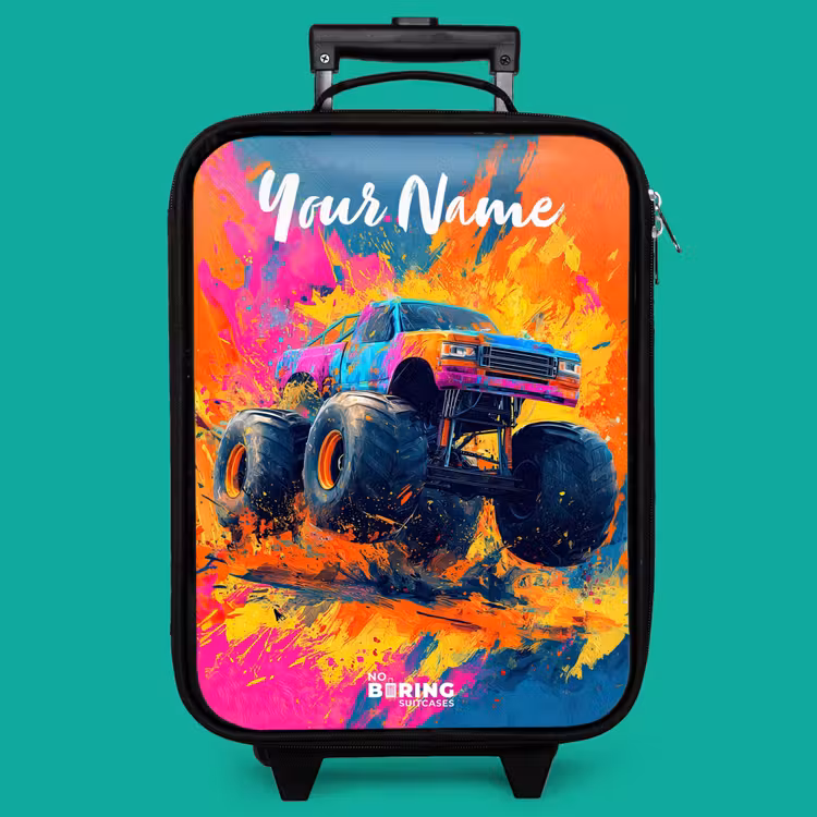 Children's suitcase with name - Monster truck - Abstract - Paint splatters - Colorful — 4