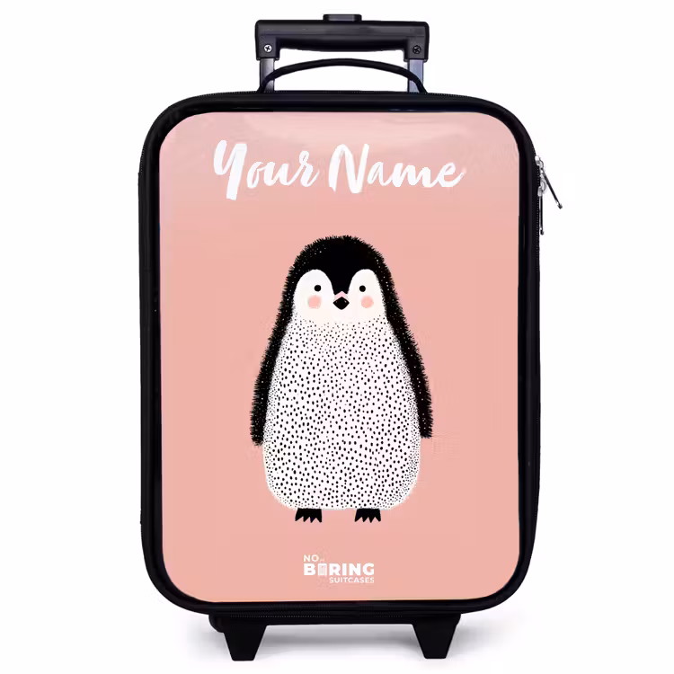 Children's suitcase with name - Penguin - Dots - Pink - Minimalist — 1