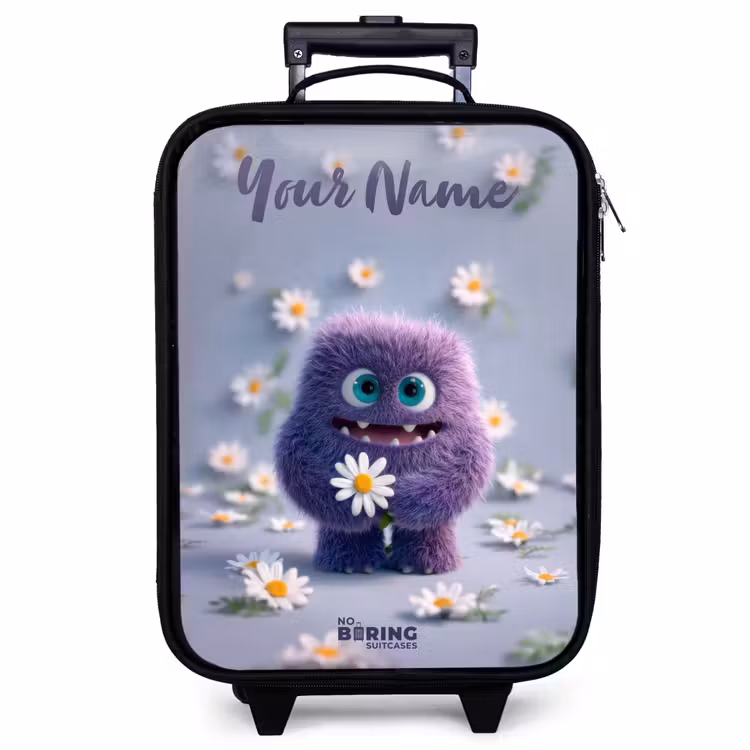 Children's suitcase with name - Purple Fluffy Friend with Daisy — 1