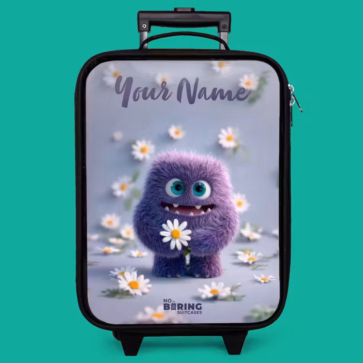 Children's suitcase with name - Purple Fluffy Friend with Daisy — 4