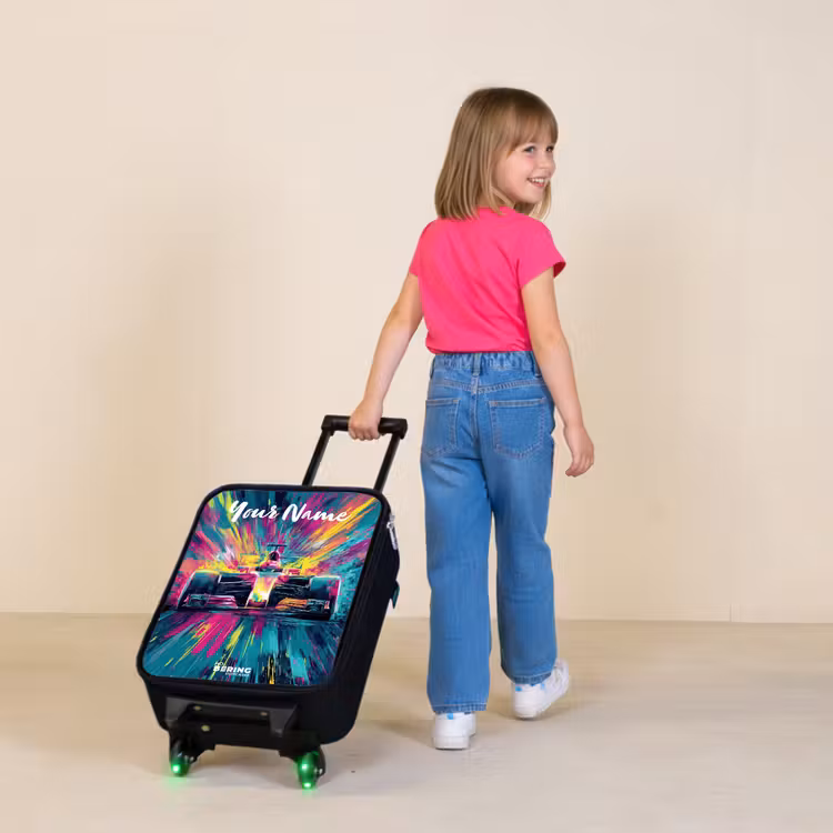 Children's suitcase with name - Race car - Abstract - Stripes - Blue — 2