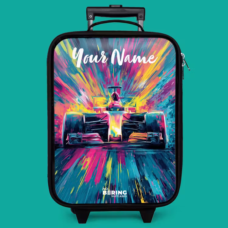 Children's suitcase with name - Race car - Abstract - Stripes - Blue — 4