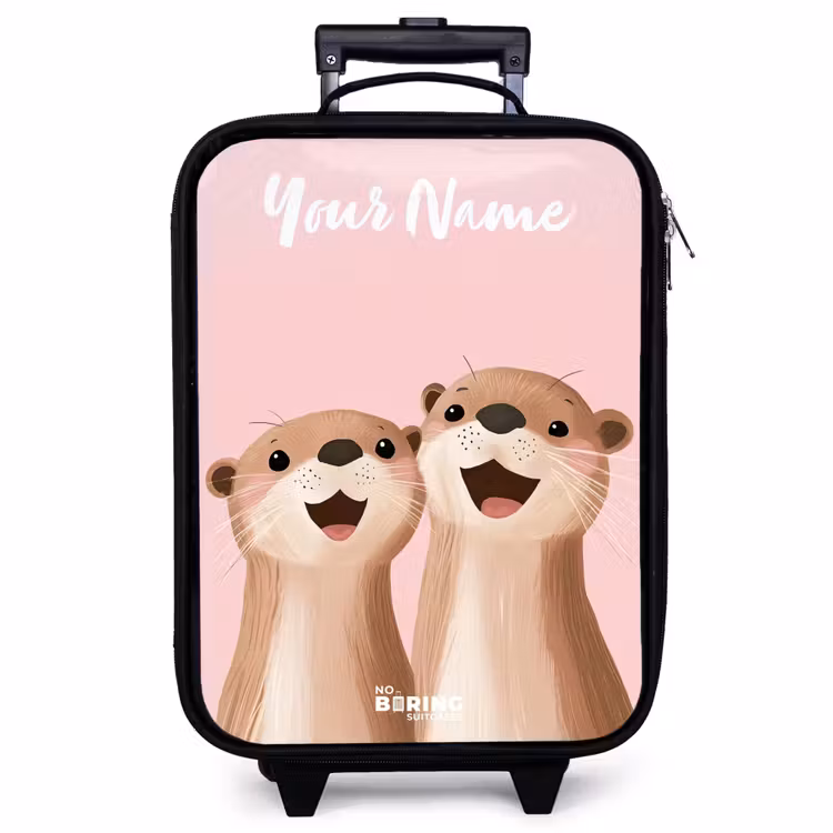 Children's suitcase with name - Smile - Otters - Pink - Illustration — 1