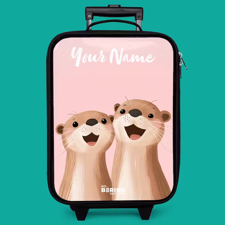 Children's suitcase with name - Smile - Otters - Pink - Illustration — 4