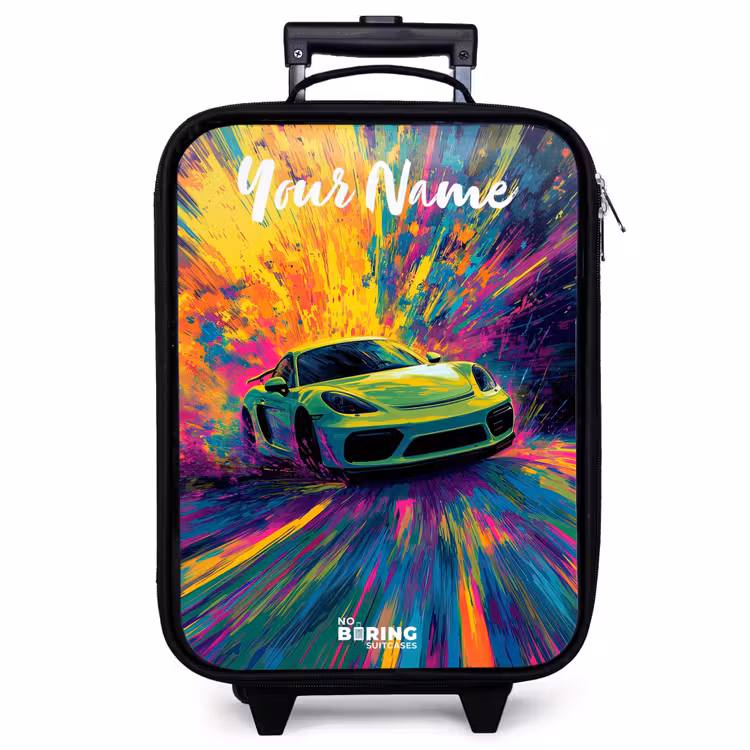 Children's suitcase with name - Sports car - Green - Paint stripes - Colors — 1